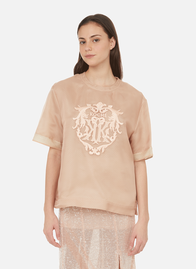 Top with embroidered logo in KOCHÉ silk