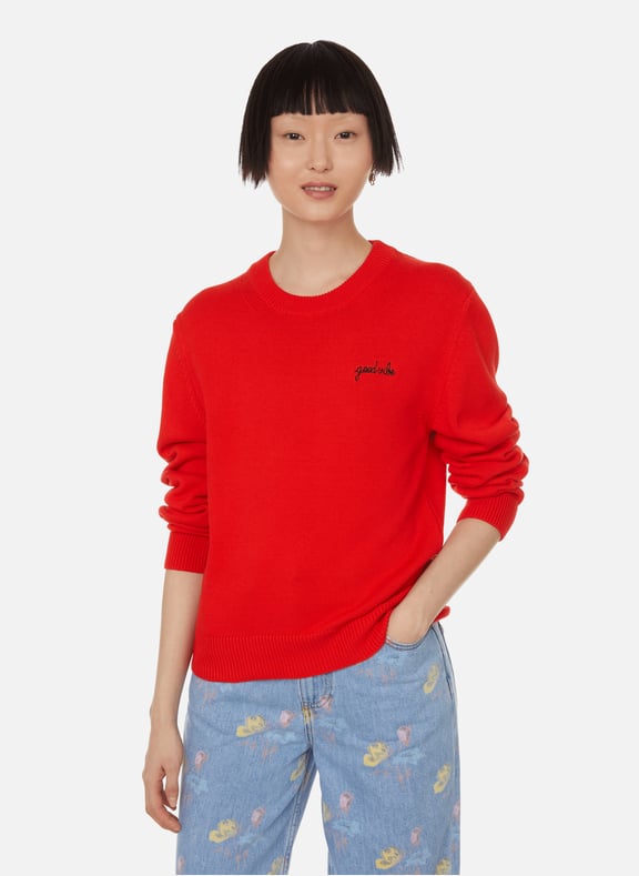 Pull Choiseul good vibe en coton Rouge by MAISON LABICHE MAISON LABICHE Pull Choiseul good vibe en coton Rouge