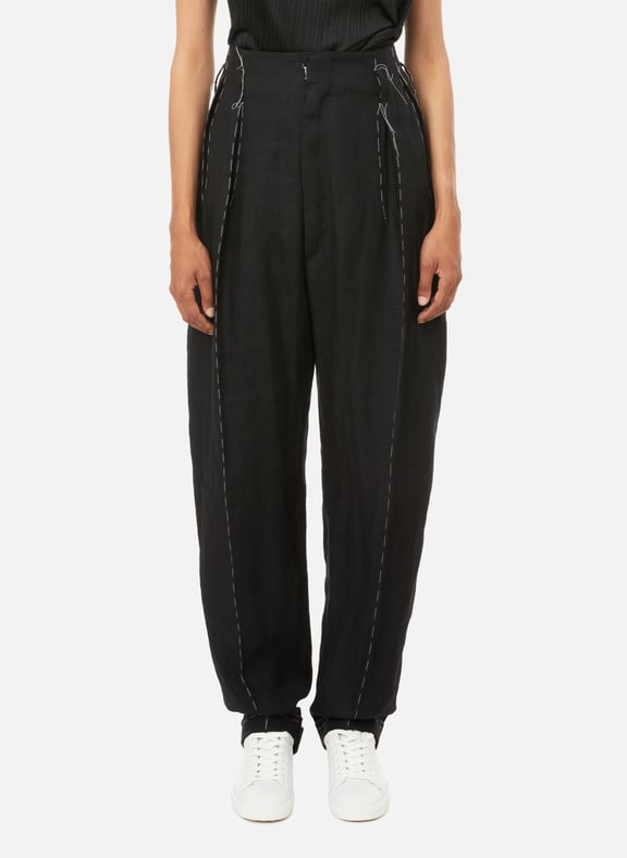 Pantalon femme sales en lin noir