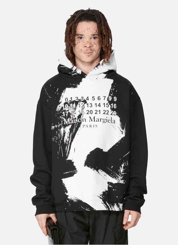 Sweat à capuche imprimé peinture en coton Noir by MAISON MARGIELA MAISON MARGIELA Sweat à capuche imprimé peinture en coton Noir