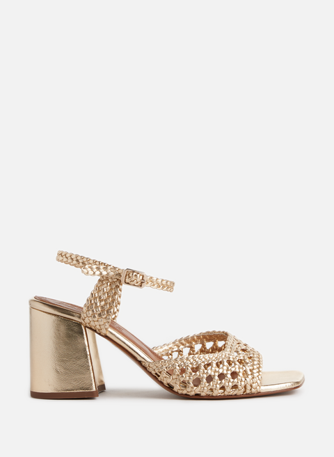 Capri sandals in woven leather Gold SOULIERS MARTINEZ 
