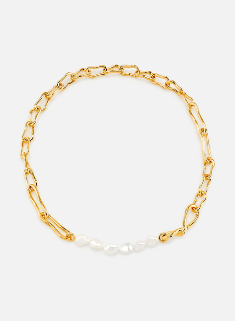 Perlmuttfarbene Perlenkette und vergoldete Schleife Golden MISSOMA 