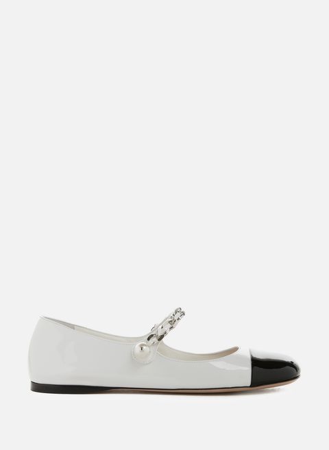 حذاء باليرينا من الجلد باللون الأبيض MIU MIU 