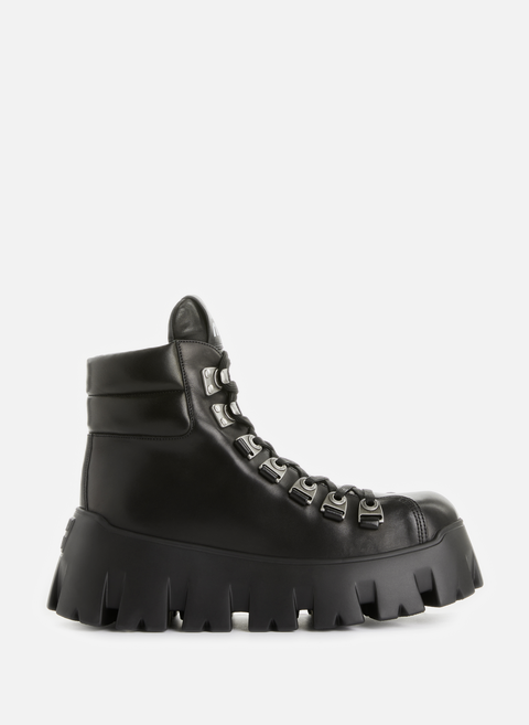 Black leather lace-up ankle bootsMIU MIU 