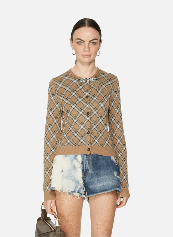 Cardigan jacquard en laine Beige by MIU MIU MIU MIU Cardigan jacquard en laine Beige