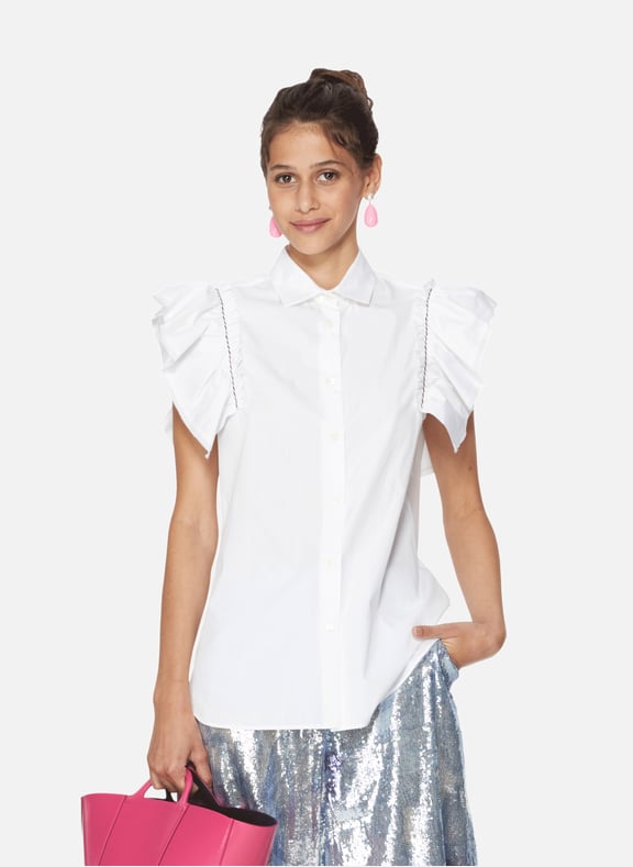 Chemise à manchons volantés en coton Blanc by MIU MIU MIU MIU Chemise à manchons volantés en coton Blanc