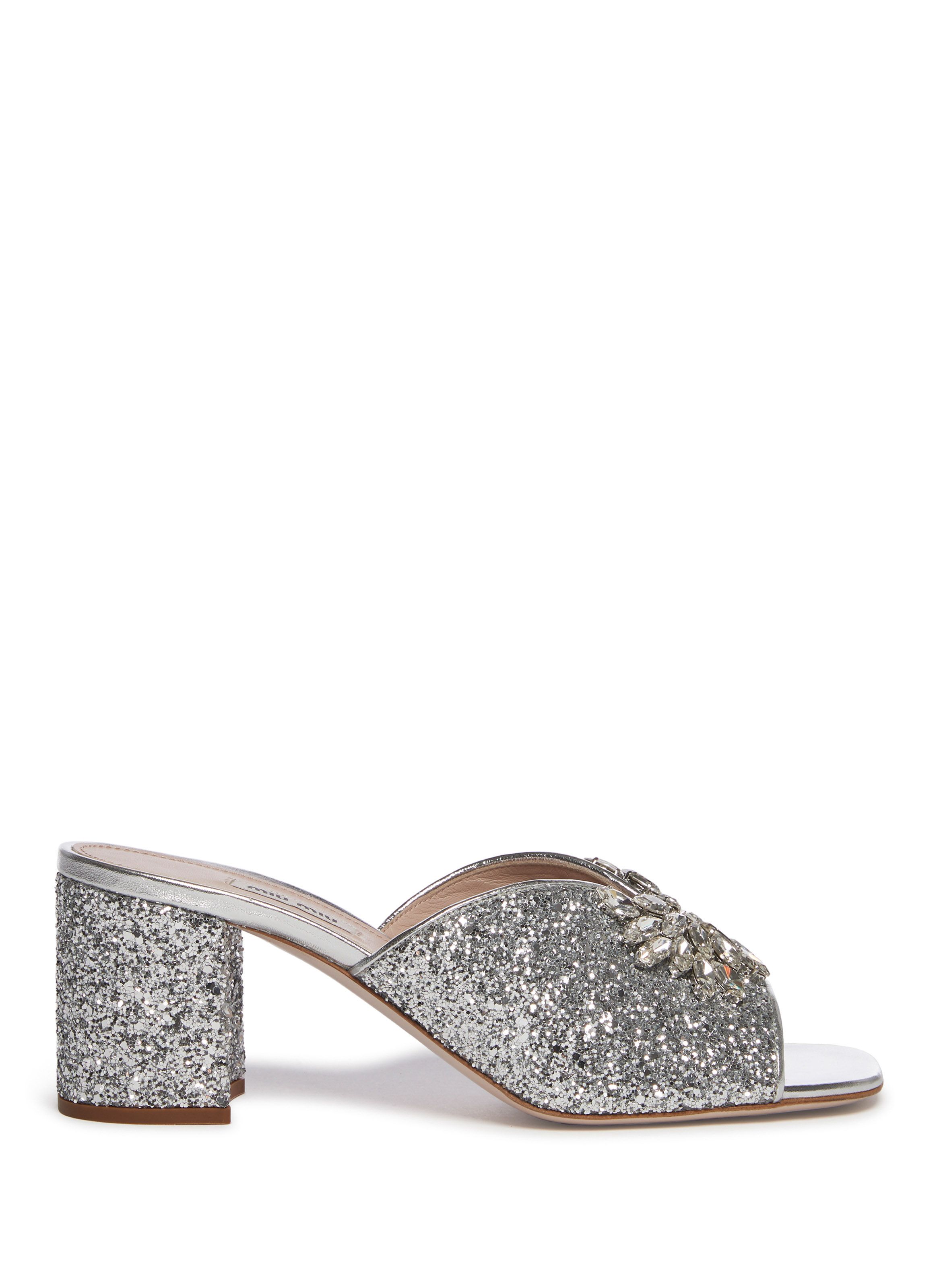 Mules paillettes et cristaux Argent