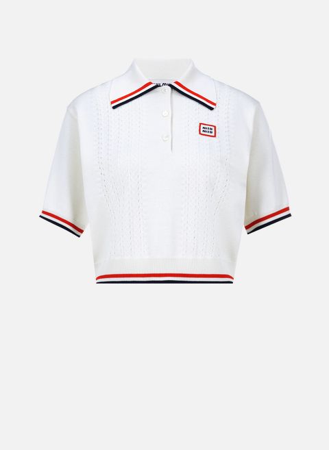 قميص Polo من القطن والحرير بشعار WhiteMIU MIU 