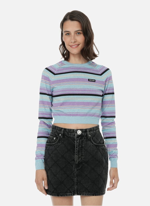 Pull court rayé en fil lurex Multicolore by MIU MIU MIU MIU Pull court rayé en fil lurex Multicolore
