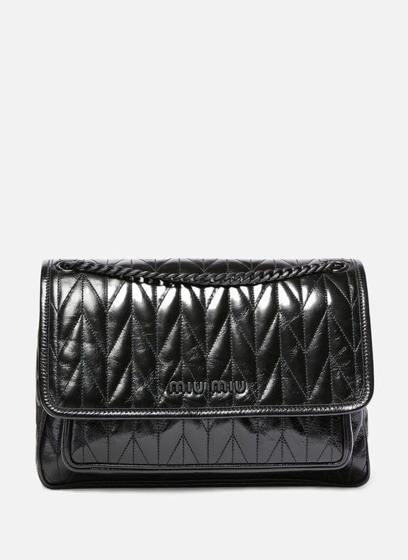 Sac à bandoulière en cuir brillant matelassé Noir by MIU MIU MIU MIU Sac à bandoulière en cuir brillant matelassé Noir