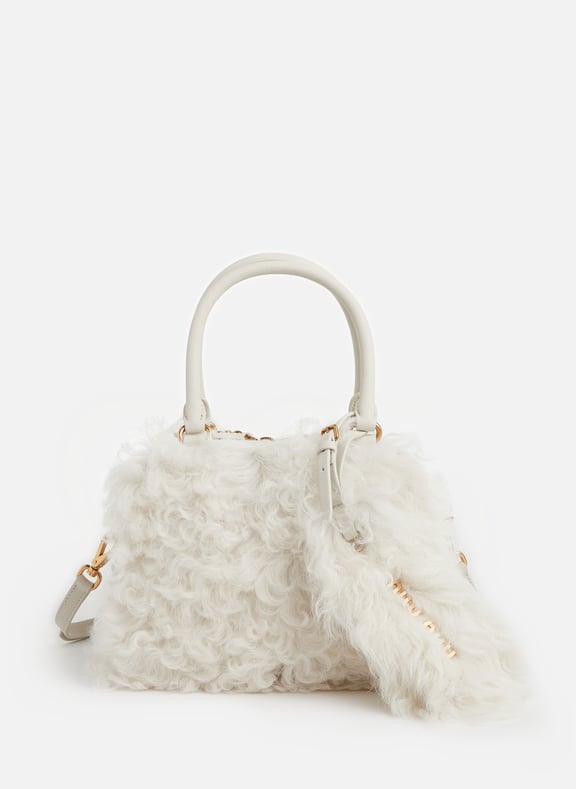 Sac à main en fausse fourrure et cuir Beige by MIU MIU MIU MIU Sac à main en fausse fourrure et cuir Beige
