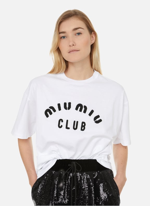 T-shirt à logo en coton Blanc by MIU MIU MIU MIU T-shirt à logo en coton Blanc