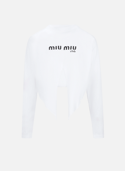 Langärmliges Jersey-T-Shirt WeißMIU MIU 