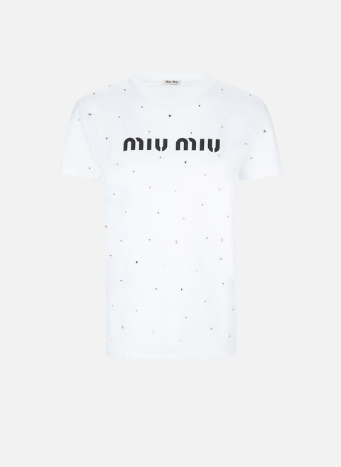 T-shirt Logo en coton BlancMIU MIU 