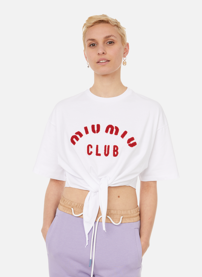 T-shirt oversize cropped à logo en coton MIU MIU