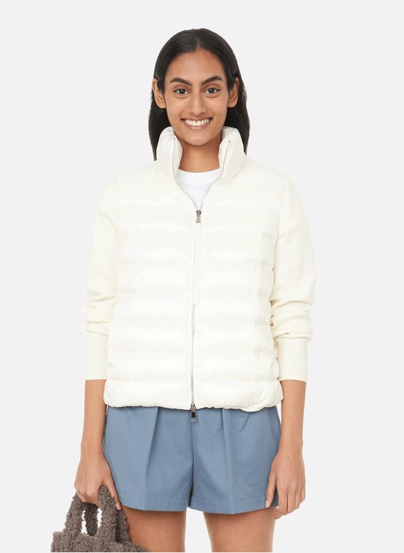 Cardigan bi-matière en laine vierge et nylon Blanc by MONCLER MONCLER Cardigan bi-matière en laine vierge et nylon Blanc