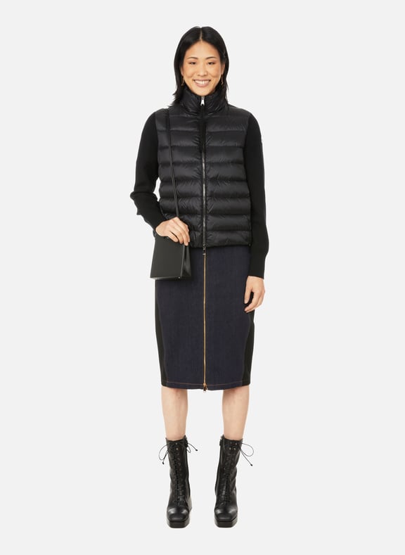 Cardigan bi-matière en laine vierge et nylon Noir by MONCLER MONCLER Cardigan bi-matière en laine vierge et nylon Noir