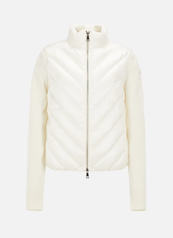 Cardigan en laine et nylon matelassé Blanc by MONCLER MONCLER Cardigan en laine et nylon matelassé Blanc
