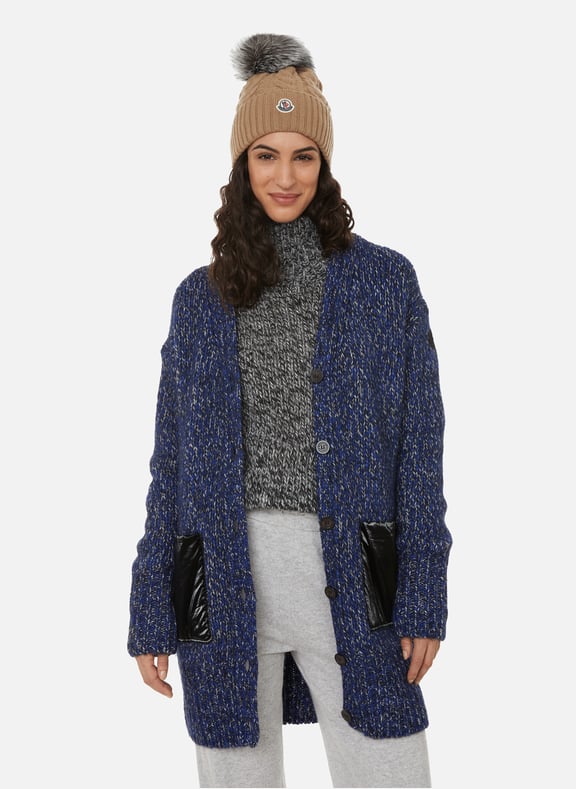 Cardigan tricot en laine et alpaga mélangés Bleu by MONCLER MONCLER Cardigan tricot en laine et alpaga mélangés Bleu