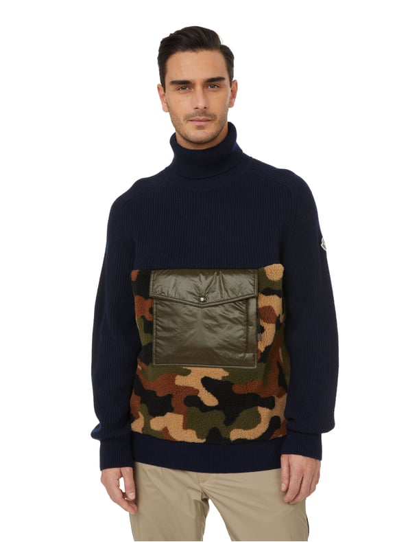 Pull col roulé à empiècement contrastant Bleu by MONCLER MONCLER Pull col roulé à empiècement contrastant Bleu