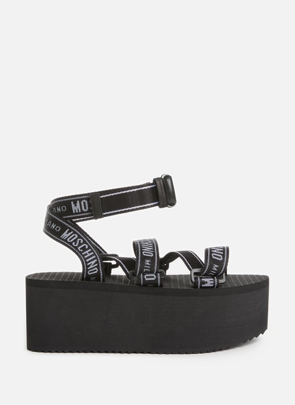 Sandales compensées à logo Noir by MOSCHINO MOSCHINO Sandales compensées à logo Noir