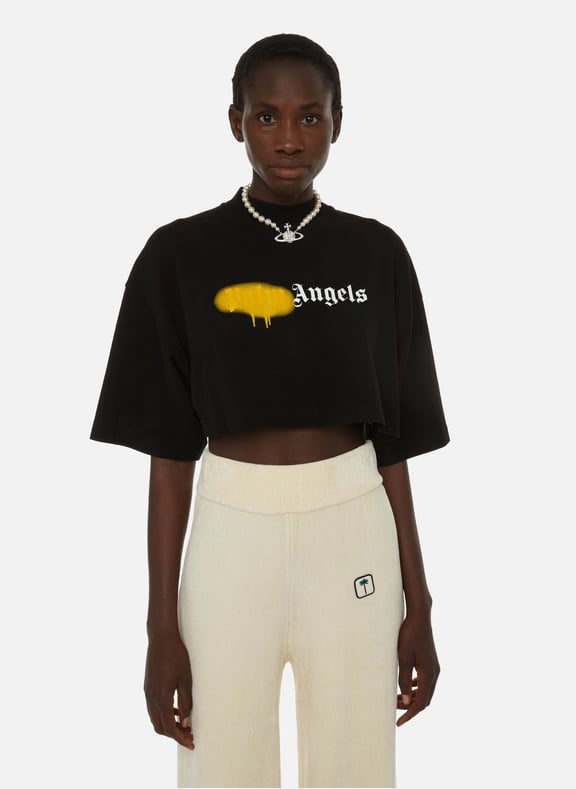 T-shirt cropped Sprayed logo en coton Noir by PALM ANGELS PALM ANGELS T-shirt cropped Sprayed logo en coton Noir