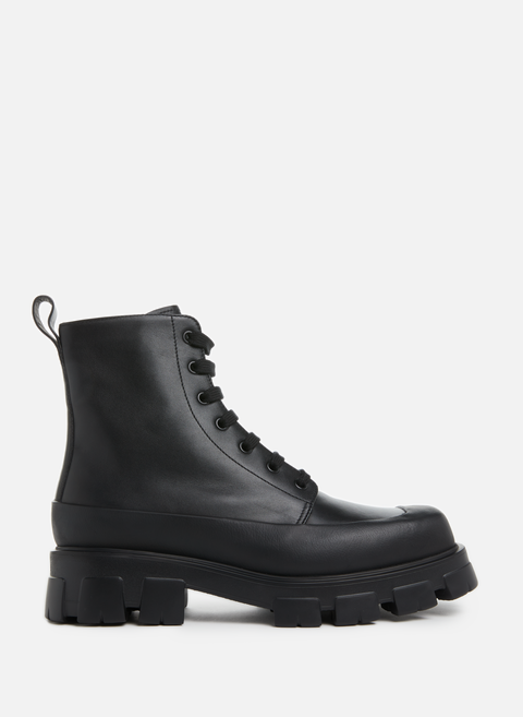 Square-toe leather ankle boots BlackPRADA 