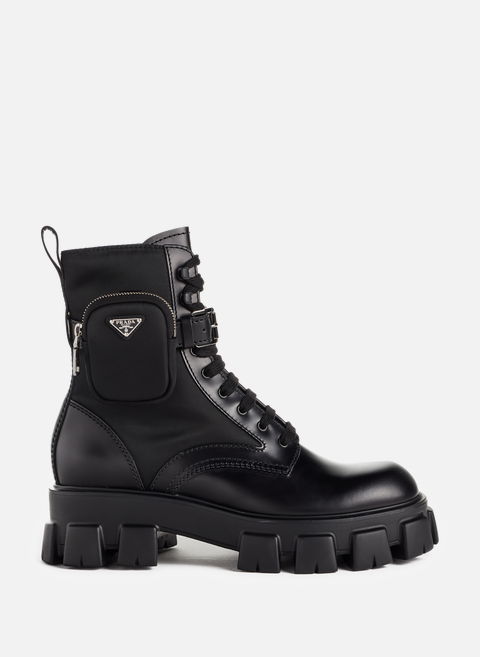 Monolith combat boots in leather and Re-nylon BlackPRADA 