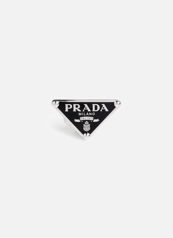 Boucle d'oreille à logo en argent Noir by PRADA PRADA Boucle d'oreille à logo en argent Noir