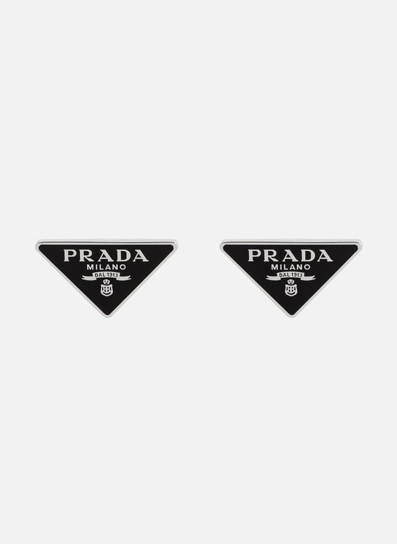 Boucles d'oreille à logo en argent Noir by PRADA PRADA Boucles d'oreille à logo en argent Noir
