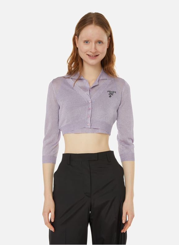 Cardigan court en lurex Violet by PRADA PRADA Cardigan court en lurex Violet