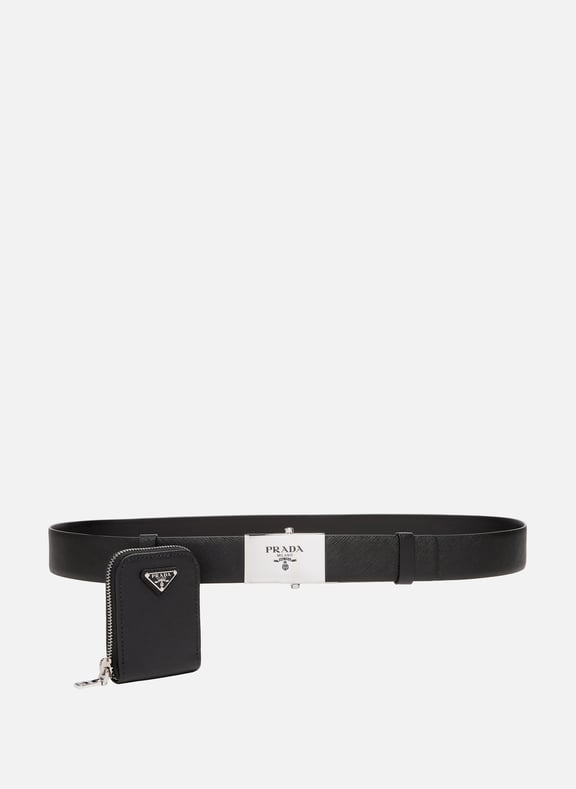 Ceinture en cuir avec porte-monnaie Noir by PRADA PRADA Ceinture en cuir avec porte-monnaie Noir