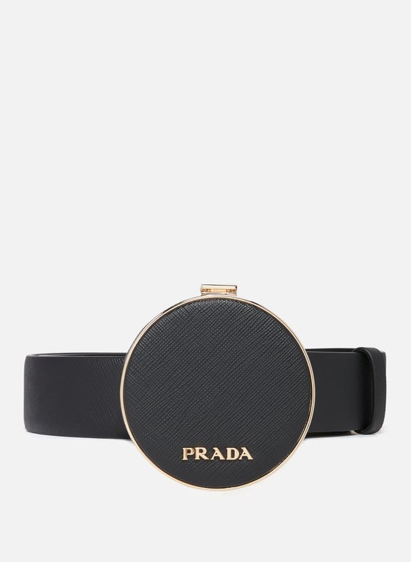 Ceinture en cuir saffiano avec étui Noir by PRADA PRADA Ceinture en cuir saffiano avec étui Noir