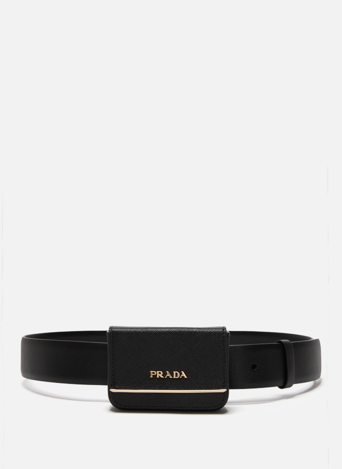 Saffiano leather belt with PRADA pouch
