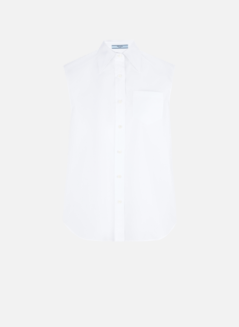 قميص بوبلين قطني بدون أكمام باللون الأبيض من PRADA 
