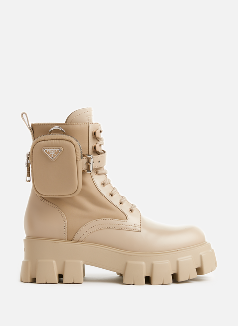 Monolith combat boots in leather and Re-nylon BeigePRADA 