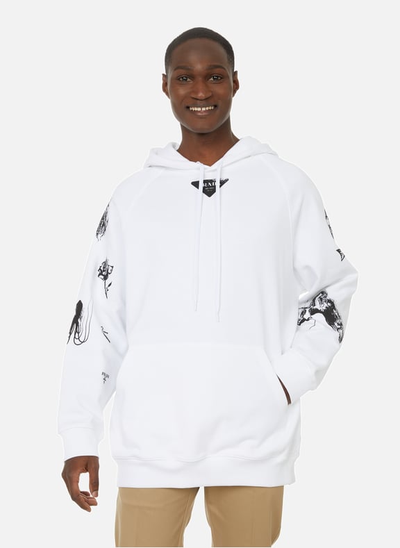 Hoodie à imprimé en coton Blanc by PRADA PRADA Hoodie à imprimé en coton Blanc