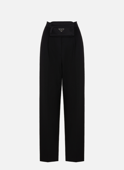 Trousers with pocket belt in virgin wool BlackPRADA 