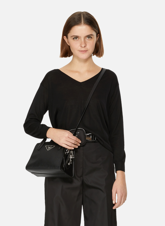 PRADA Pullover aus Schurwolle mit V-Ausschnitt Schwarz