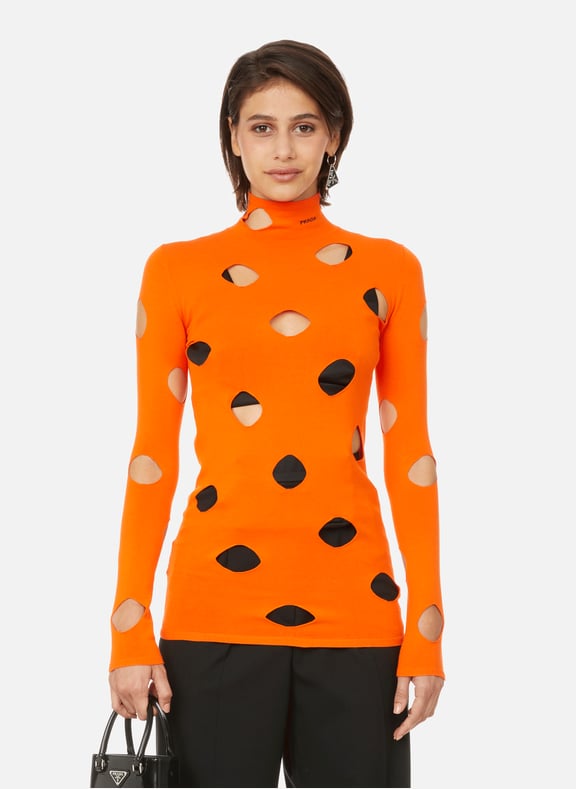 Pull en maille à découpes Orange by PRADA PRADA Pull en maille à découpes Orange