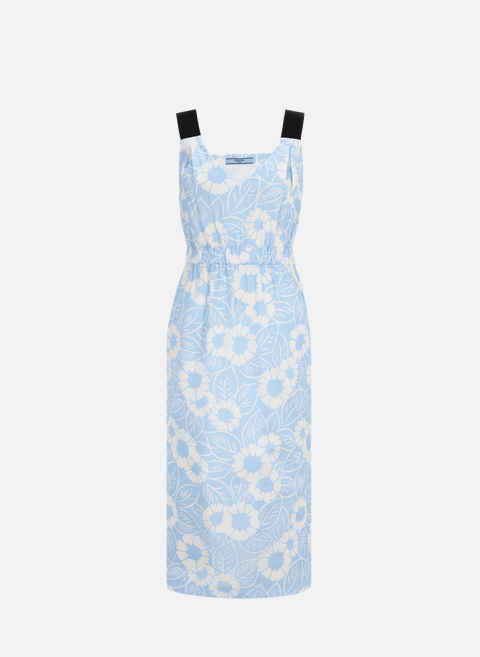Kleid aus Baumwollmischung mit Blumendruck BlauPRADA 