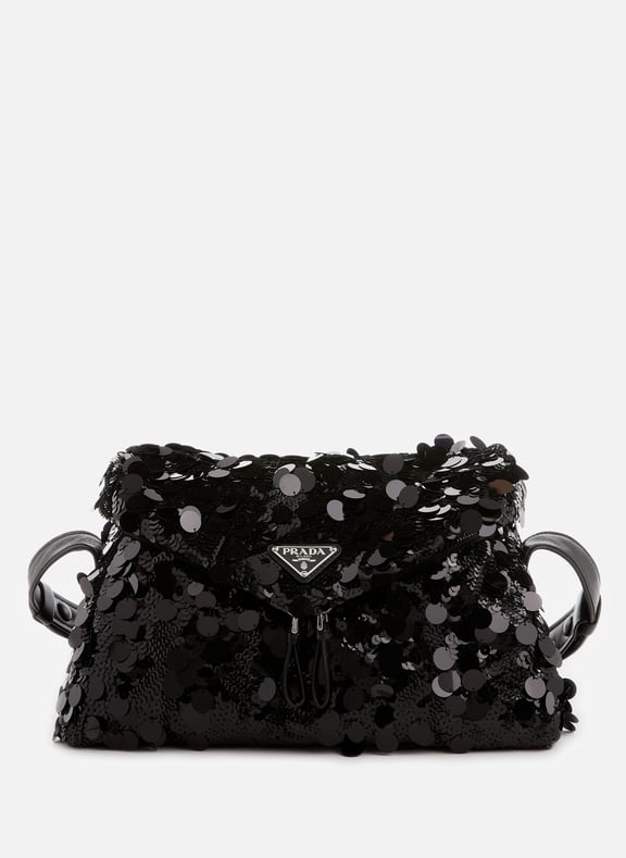 Sac bandouli re en cuir sequins Noir