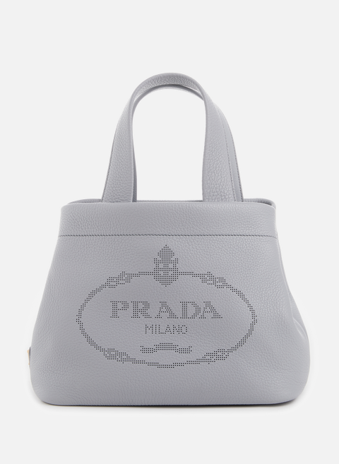 حقيبة يد جلدية رمادية بشعار PRADA 