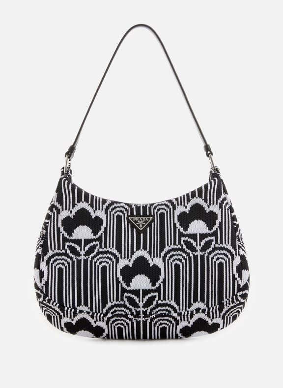 Sac Prada Cleo en tricot jacquard et cuir Noir by PRADA PRADA Sac Prada Cleo en tricot jacquard et cuir Noir