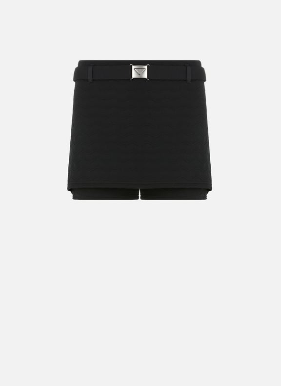 Short ceinturé en jacquard Noir by PRADA PRADA Short ceinturé en jacquard Noir