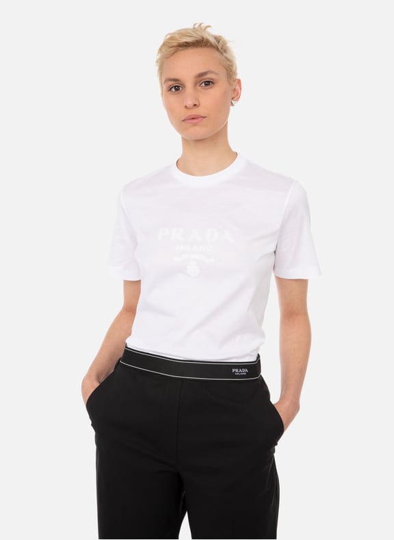 T SHIRT LOGO EN COTON PRADA pour FEMME Printemps