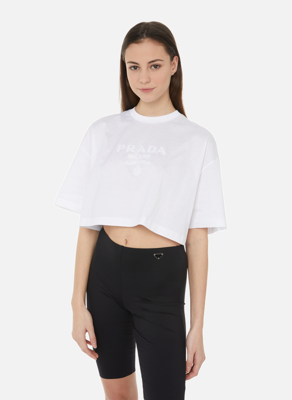 PRADA T-shirt cropped oversize en coton Blanc