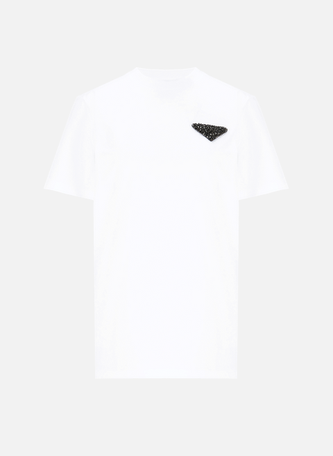 T-shirt en coton à détail perle BlancPRADA 