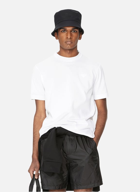 T-shirt en piqué de coton Blanc by PRADA PRADA T-shirt en piqué de coton Blanc