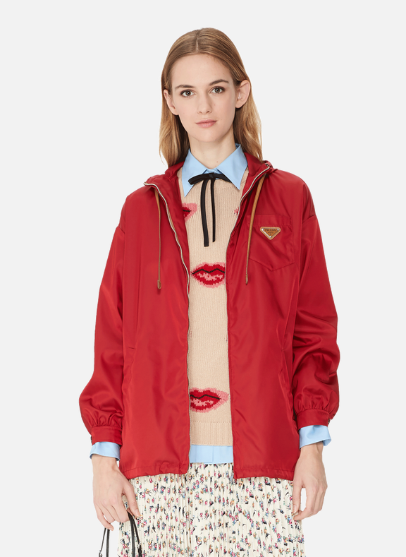 PRADA Veste à capuche en gabardine de nylon Rouge